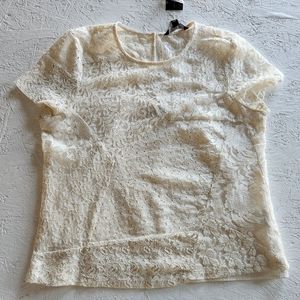 Lauren Ralph Lauren Cap sleeve lace top attached camisole off-white cotton blend